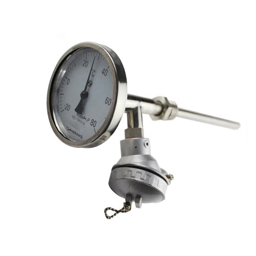 Dual metal thermometer with thermocouple/thermal resistance